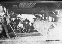 1892 Dry Buck Creek, Joseph L. Reed sawmill, Joseph on far left with pike